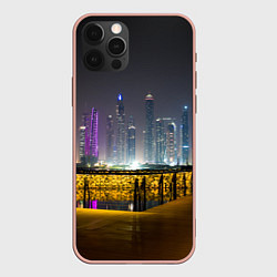 Чехол для iPhone 12 Pro Max Неоновый ночной город и мост, цвет: 3D-светло-розовый