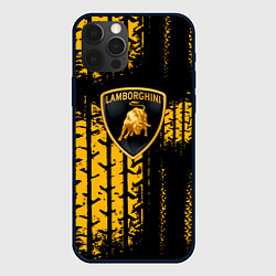 Чехол для iPhone 12 Pro Max Lamborghini - жёлтые следы шин, цвет: 3D-черный