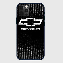 Чехол для iPhone 12 Pro Max Chevrolet с потертостями на темном фоне, цвет: 3D-черный