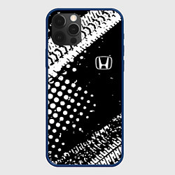 Чехол для iPhone 12 Pro Max Honda - белые следы шин, цвет: 3D-тёмно-синий
