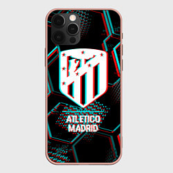 Чехол iPhone 12 Pro Max Atletico Madrid FC в стиле glitch на темном фоне