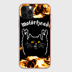 Чехол iPhone 12 Pro Max Motorhead рок кот и огонь