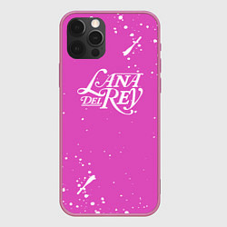 Чехол iPhone 12 Pro Max Lana Del Rey - на розовом фоне брызги