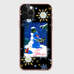 Чехол для iPhone 12 Pro Max Новый год снеговик и птицы, цвет: 3D-светло-розовый