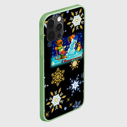 Чехол для iPhone 12 Pro Max Новый Год Зайчик и Мишка Соревнуются, цвет: 3D-салатовый — фото 2