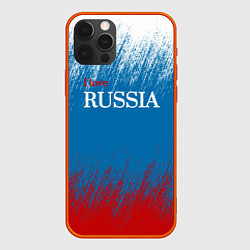 Чехол iPhone 12 Pro Max Российский триколор - Я люблю Россию
