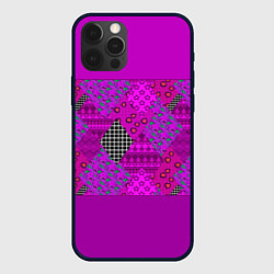 Чехол для iPhone 12 Pro Max Малиновый комбинированный узор пэчворк, цвет: 3D-черный