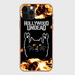 Чехол iPhone 12 Pro Max Hollywood Undead рок кот и огонь