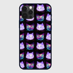 Чехол для iPhone 12 Pro Max Неоновые кошачьи морды, цвет: 3D-черный