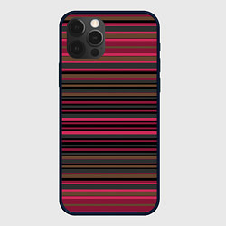 Чехол для iPhone 12 Pro Max Полосатый малиново-коричневый узор, цвет: 3D-черный