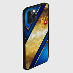 Чехол для iPhone 12 Pro Max Золотой герб России на синем объемном фоне, цвет: 3D-черный — фото 2