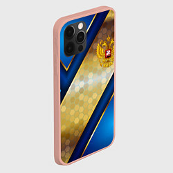 Чехол для iPhone 12 Pro Max Золотой герб России на синем объемном фоне, цвет: 3D-светло-розовый — фото 2