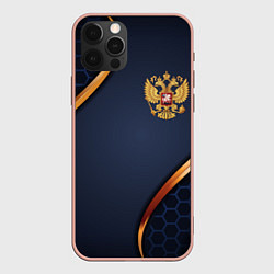 Чехол iPhone 12 Pro Max Blue & gold герб России
