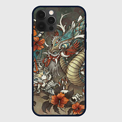 Чехол iPhone 12 Pro Max Тигр и дракон мифические