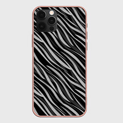 Чехол iPhone 12 Pro Max Полосатый черно-серый узор Зебра