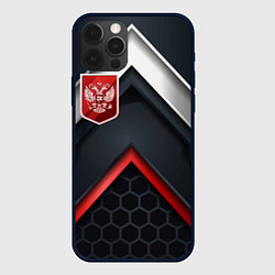 Чехол iPhone 12 Pro Max Герб России на объемном фоне