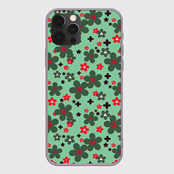 Чехол iPhone 12 Pro Max Красно-зеленый цветочный узор ретро
