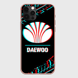 Чехол для iPhone 12 Pro Max Значок Daewoo в стиле glitch на темном фоне, цвет: 3D-светло-розовый