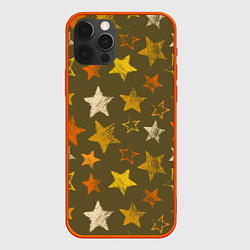 Чехол iPhone 12 Pro Max Желто-оранжевые звезды на зелнгом фоне
