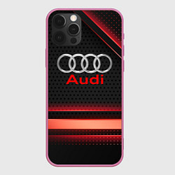 Чехол для iPhone 12 Pro Max Audi абстракция карбон, цвет: 3D-малиновый