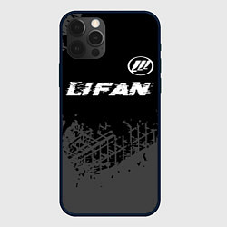 Чехол iPhone 12 Pro Max Lifan speed на темном фоне со следами шин: символ