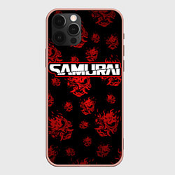 Чехол для iPhone 12 Pro Max Samurai - Красный паттерн - Cyberpunk, цвет: 3D-светло-розовый