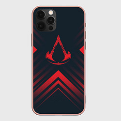 Чехол iPhone 12 Pro Max Красный символ Assassins Creed на темном фоне со с