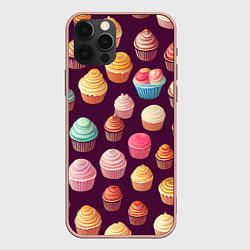 Чехол для iPhone 12 Pro Max Много нарисованных капкейков, цвет: 3D-светло-розовый