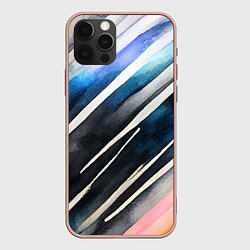 Чехол для iPhone 12 Pro Max Акварельные полосы, цвет: 3D-светло-розовый