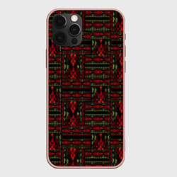Чехол iPhone 12 Pro Max Красно зеленый лоскутный узор змеиной кожи имитаци