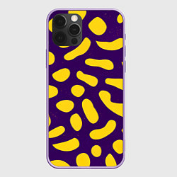 Чехол для iPhone 12 Pro Max Желтые пятна на фиолетовом фоне, цвет: 3D-сиреневый