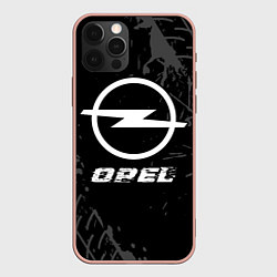Чехол iPhone 12 Pro Max Opel speed на темном фоне со следами шин