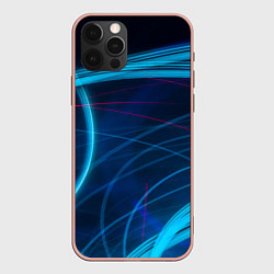 Чехол для iPhone 12 Pro Max Синие абстрактные линии в темноте, цвет: 3D-светло-розовый