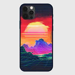 Чехол iPhone 12 Pro Max Синтвейв неоновые горы на закате