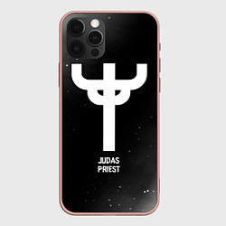 Чехол iPhone 12 Pro Max Judas Priest glitch на темном фоне