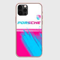 Чехол для iPhone 12 Pro Max Porsche neon gradient style: символ сверху, цвет: 3D-светло-розовый