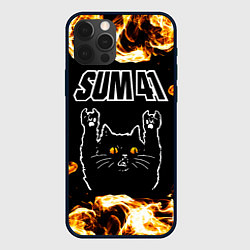 Чехол для iPhone 12 Pro Max Sum41 рок кот и огонь, цвет: 3D-черный