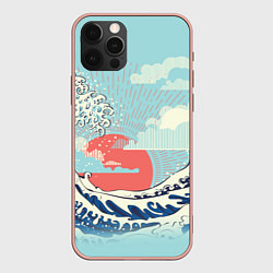 Чехол iPhone 12 Pro Max Морской пейзаж с большими волнами на закате