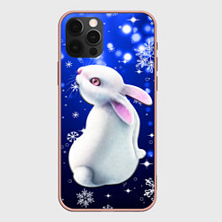 Чехол для iPhone 12 Pro Max Белый кролик в снежинках, цвет: 3D-светло-розовый