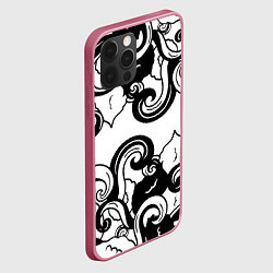 Чехол для iPhone 12 Pro Max Черные волнистые узоры на белом, цвет: 3D-малиновый — фото 2