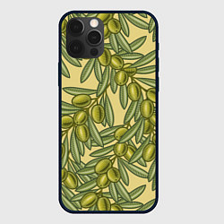 Чехол для iPhone 12 Pro Max Винтажные ветви оливок, цвет: 3D-черный