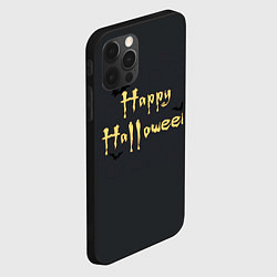 Чехол для iPhone 12 Pro Max Happy Halloween надпись с летучими мышами, цвет: 3D-черный — фото 2