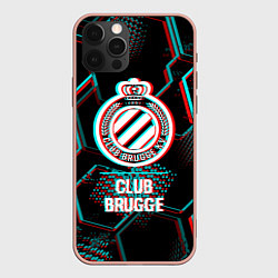 Чехол для iPhone 12 Pro Max Club Brugge FC в стиле glitch на темном фоне, цвет: 3D-светло-розовый