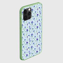 Чехол для iPhone 12 Pro Max Синие и фиолетовые цветы на голубой клетке, цвет: 3D-салатовый — фото 2