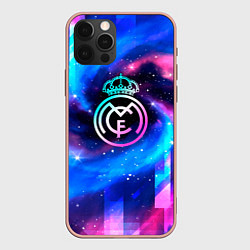 Чехол для iPhone 12 Pro Max Real Madrid неоновый космос, цвет: 3D-светло-розовый