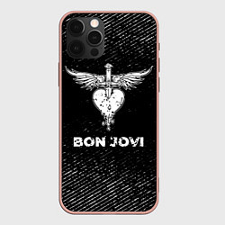 Чехол для iPhone 12 Pro Max Bon Jovi с потертостями на темном фоне, цвет: 3D-светло-розовый