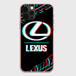 Чехол iPhone 12 Pro Max Значок Lexus в стиле glitch на темном фоне