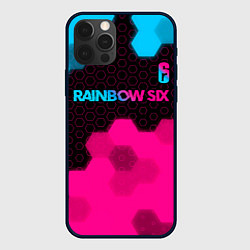 Чехол для iPhone 12 Pro Max Rainbow Six - neon gradient: символ сверху, цвет: 3D-черный