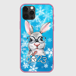 Чехол для iPhone 12 Pro Max Кролик в очках 2023, цвет: 3D-малиновый