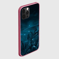 Чехол для iPhone 12 Pro Max Синий космос, горы и нло, цвет: 3D-малиновый — фото 2